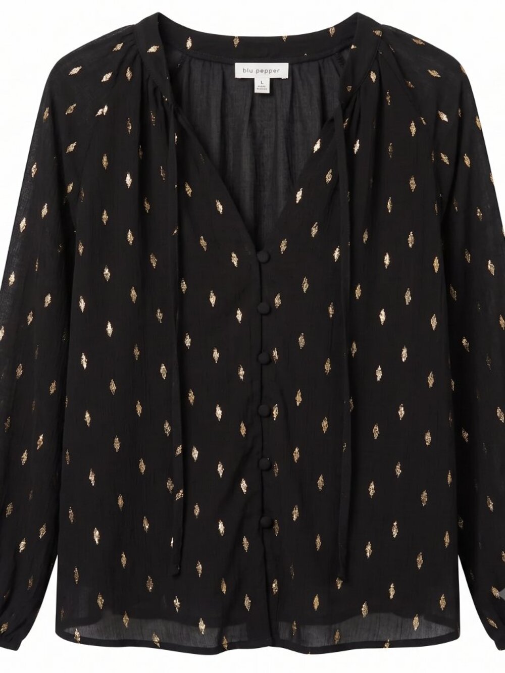 Blu Pepper Button Keyhole Long Sleeve Top